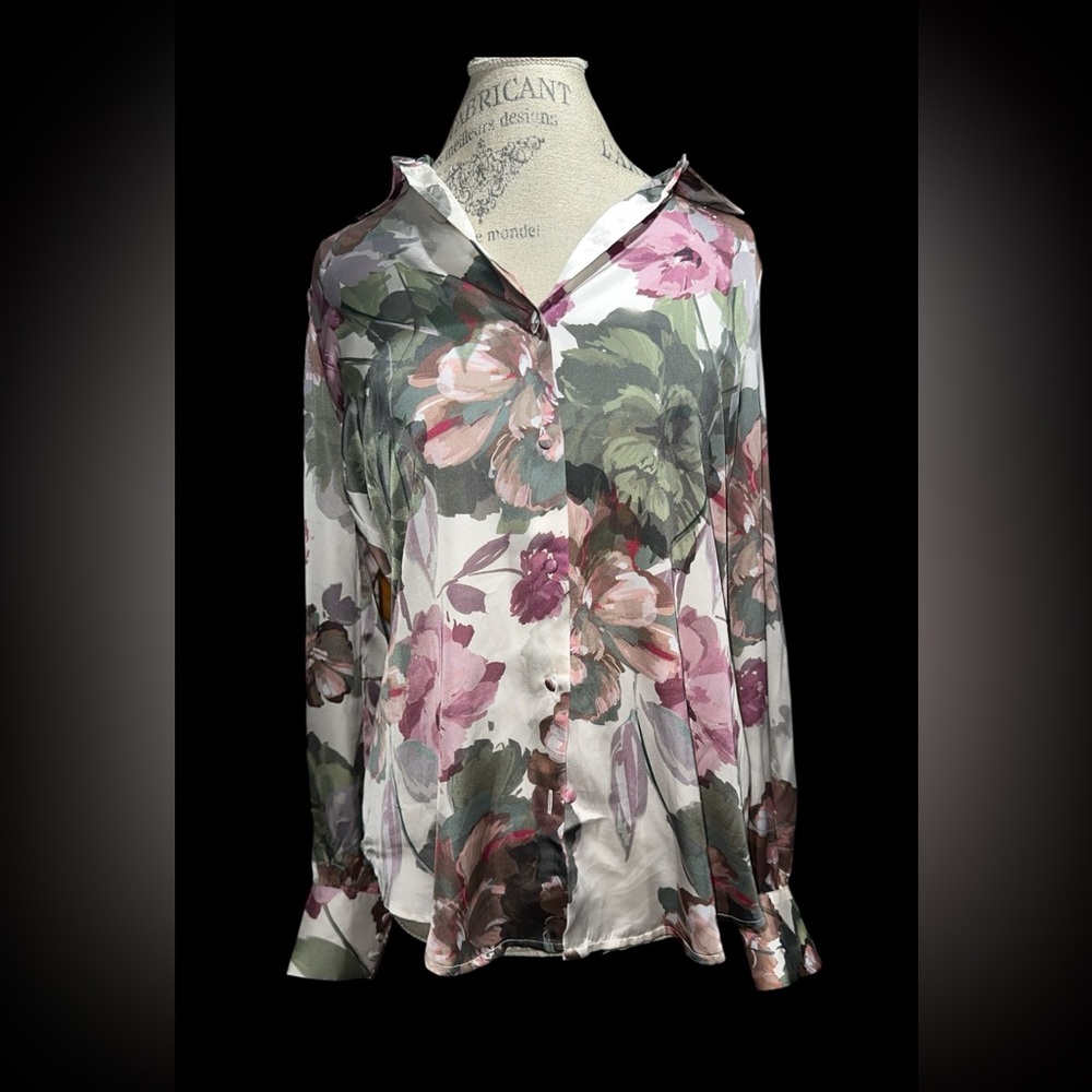 Floral Button-Up Blouse - Pink and Green